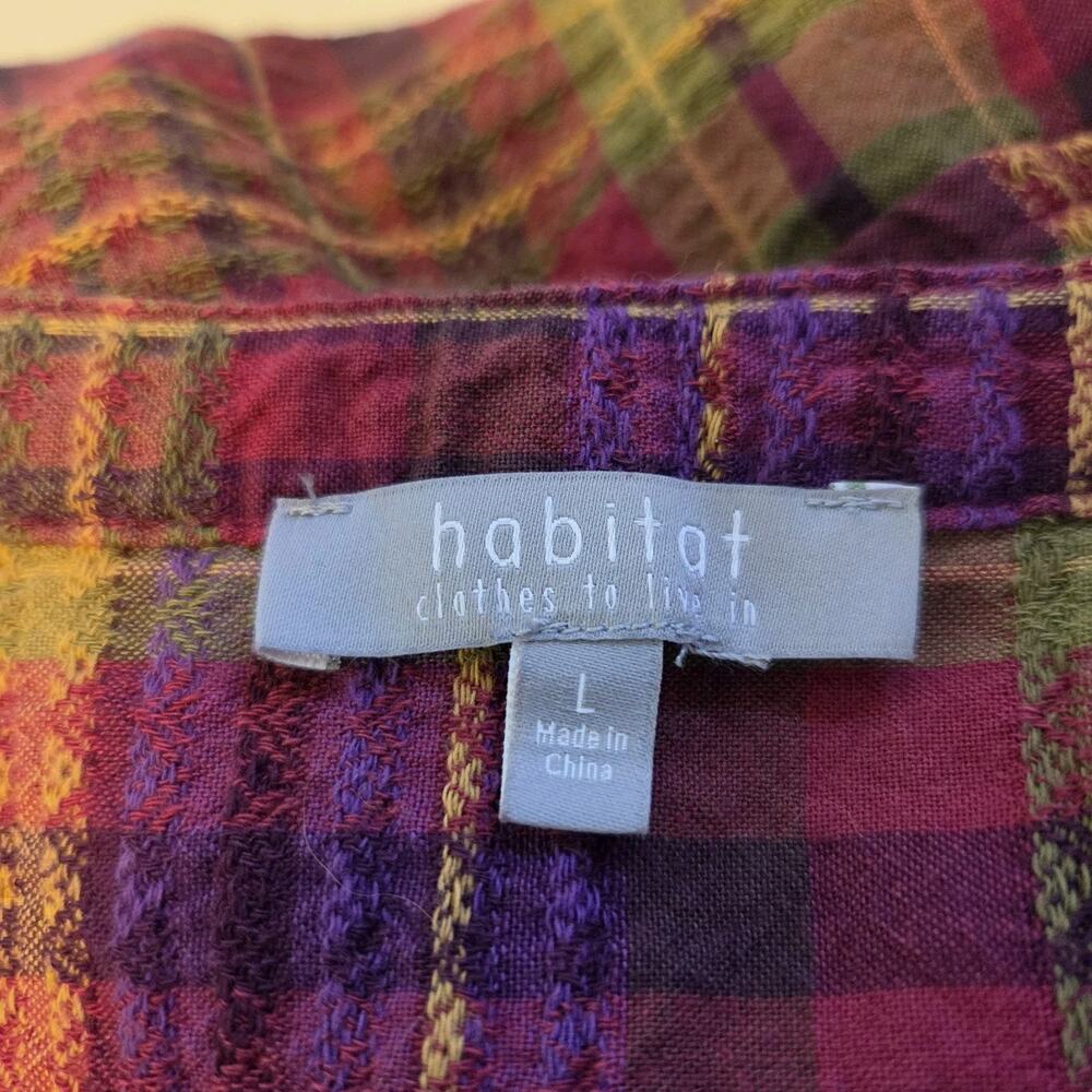 Habitat Forest Windowpane Plaid LS Button Up Jacquard Shirt Women's Lrg Stretch - Picture 11 of 12